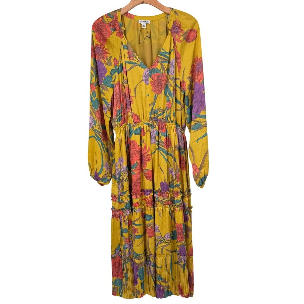 Current Air Marigold Floral Maxi Dress V-Neck womens size large long sleeve new - Picture 2 of 15
